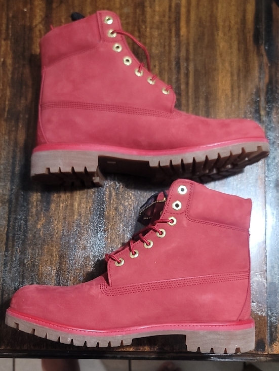 Timberland Red Lace-Up Ankle Boots with Gold Hardware main image 9